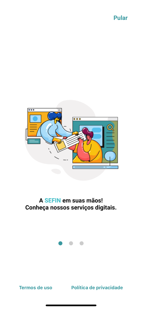 Sefin Digital - Introductory screen of the Sefin Digital app for managing Fortaleza municipal taxes and digital services.