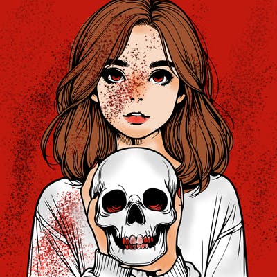 realistic girl holding a skull