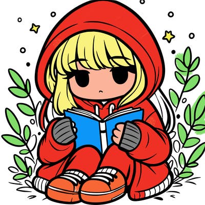 girl in oversized hoodie reading a book