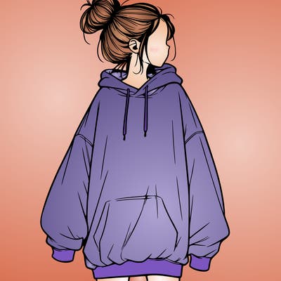 realistic girl with a oversized sweatshirt on and a bun