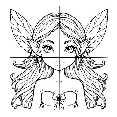 a realistic fairy with elf ears split into to four parts