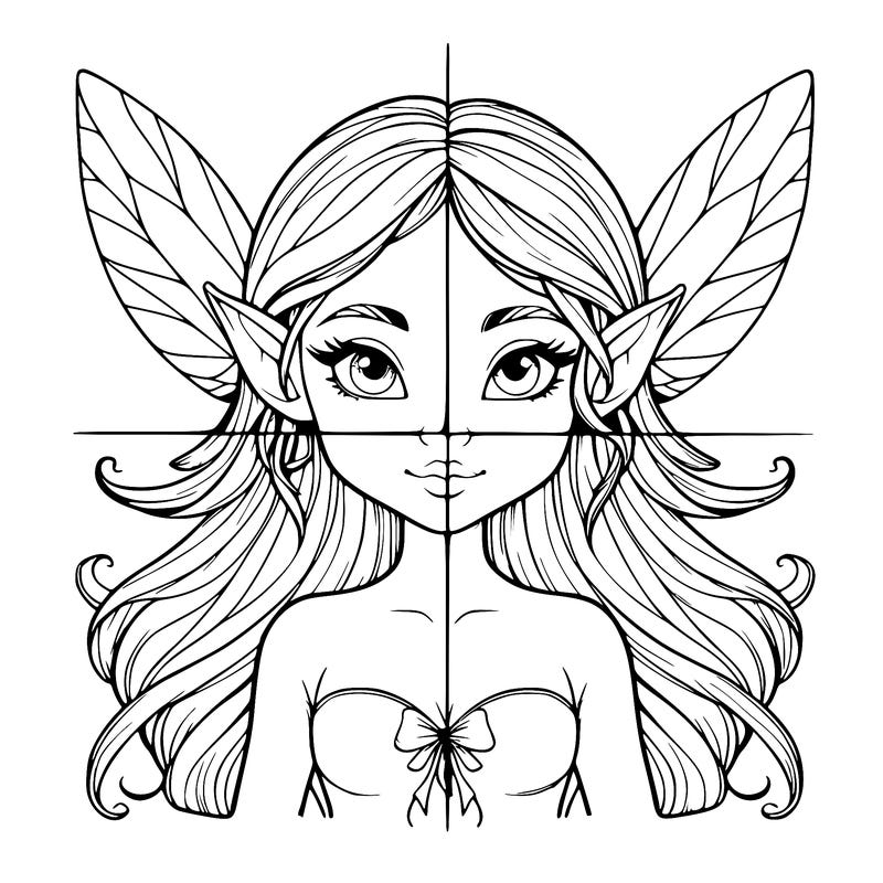 a realistic fairy with elf ears split into to four parts