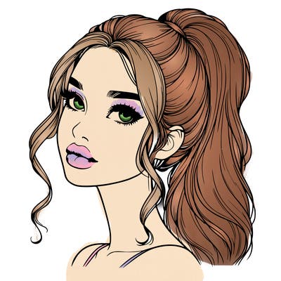 realistic girl with a ponytail on her hair and lips