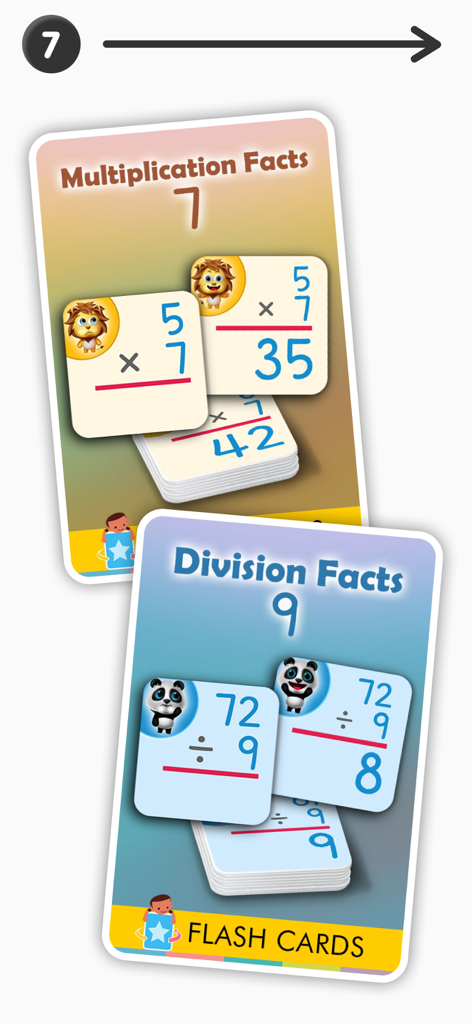 Interactive multiplication and division math flashcards for 2nd grade students