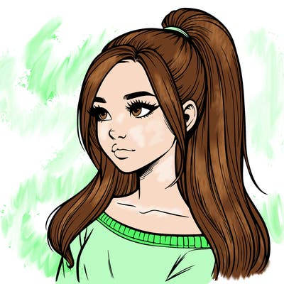 realistic girl with a high ponytail