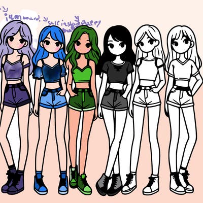 a group of girls wearing crop tops and shorts