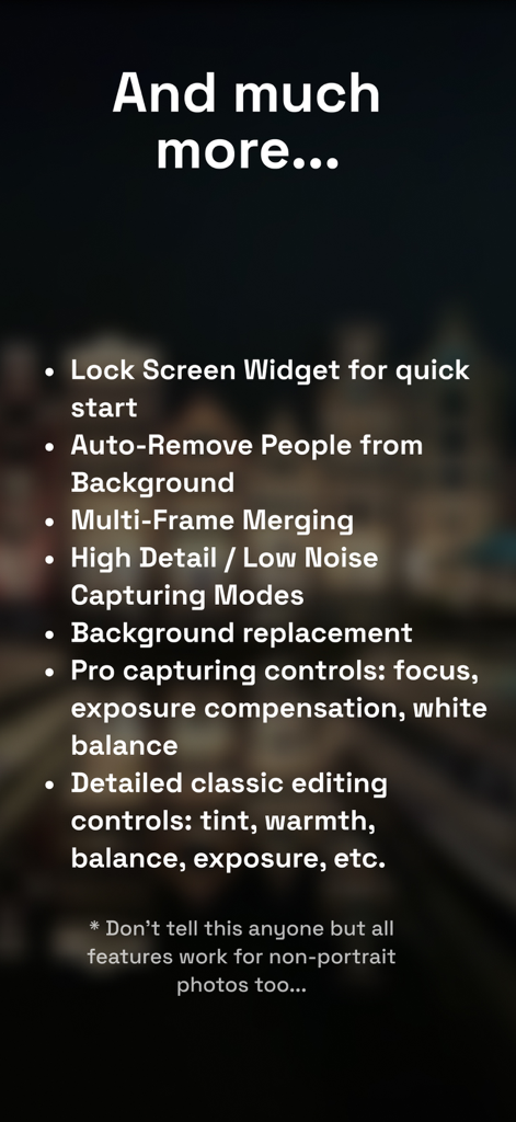 NeuralCam Aperture - A list of additional professional photo editing and capturing features for the NeuralCam Aperture app.