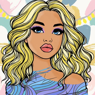 realistic girl with wavy hair and lips