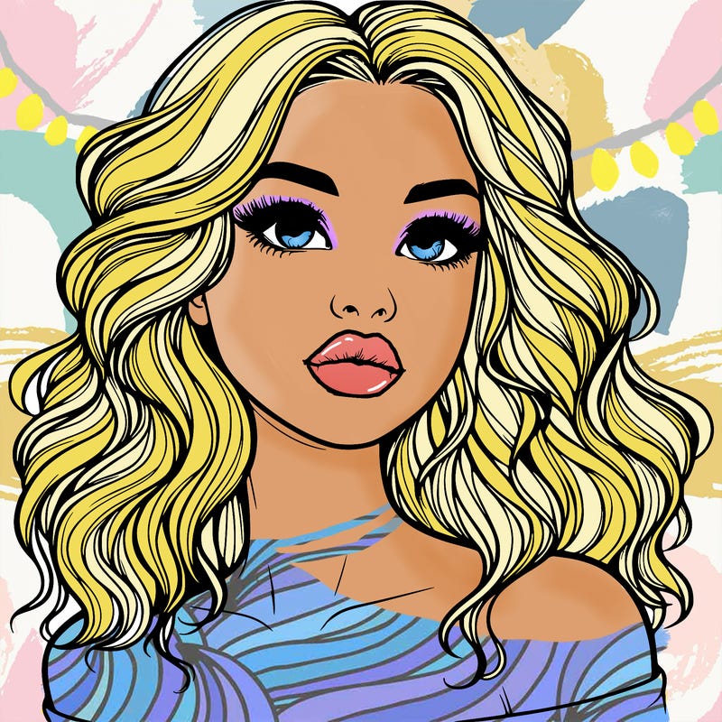 realistic girl with wavy hair and lips