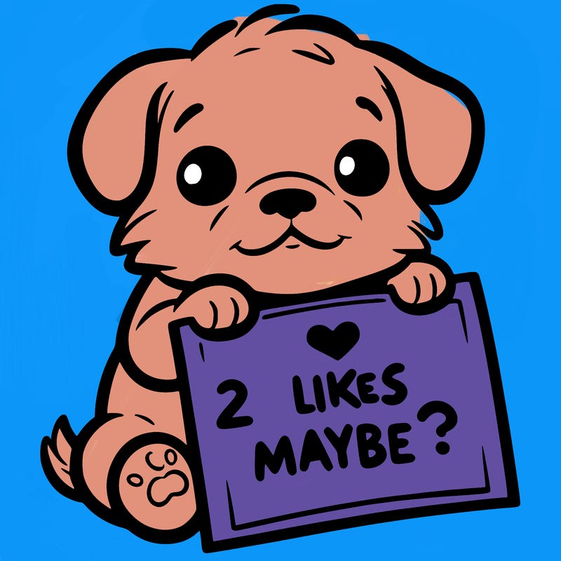 a puppy holding a sign that says 2 likes maybe?