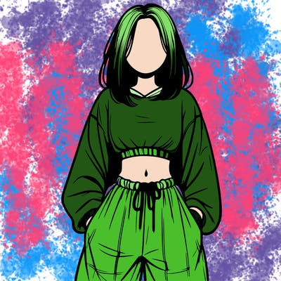 realistic girl faceless with baggy pants and a crop top