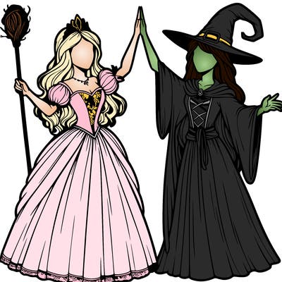 detailed realistic split of a princess and a witch