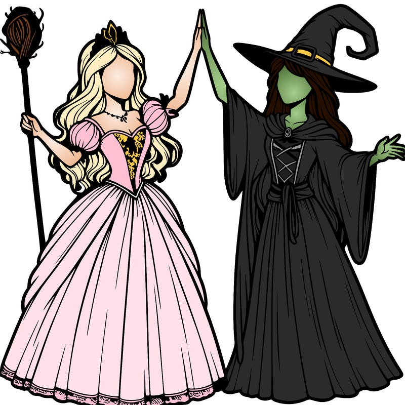 detailed realistic split of a princess and a witch