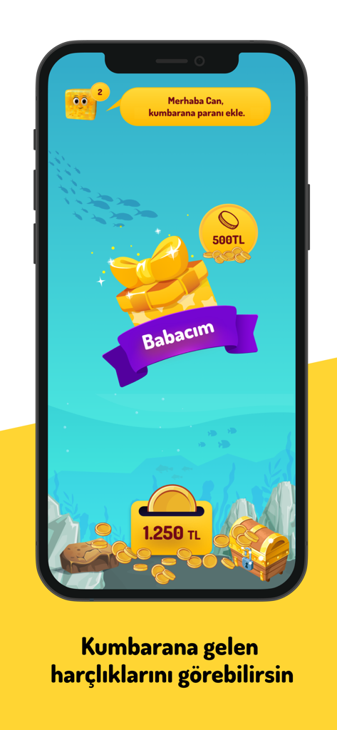 Vibox - Interfaz de la aplicación Vibox que muestra una hucha digital gamificada con temática submarina para niños