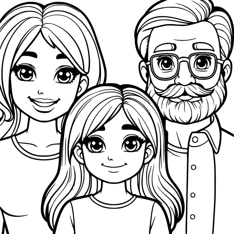 realistic girl with mom and dad