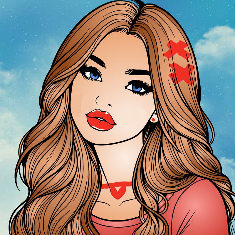 realistic girl with hair on her hair and lips