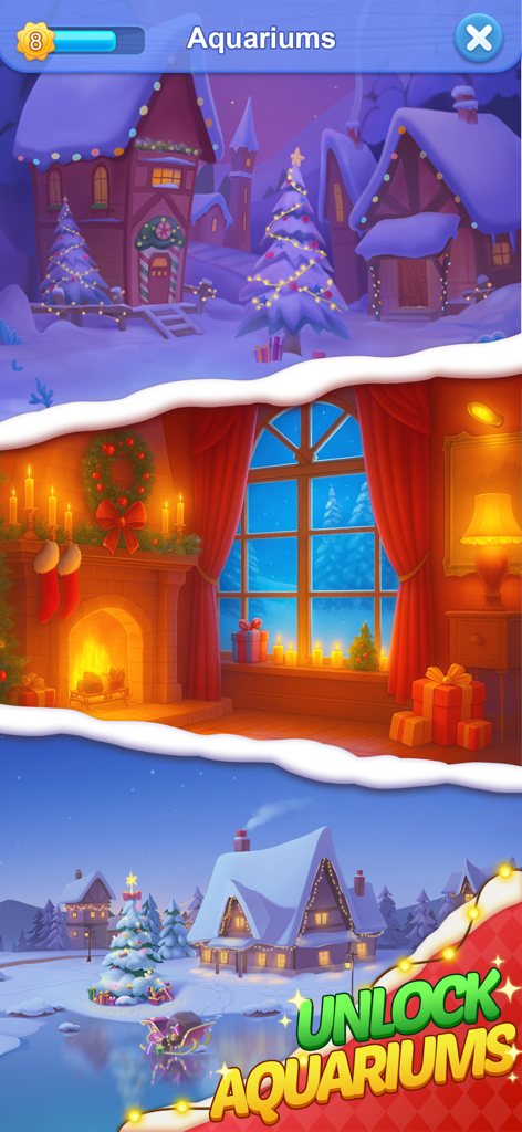 Solitaire 3D Fish - Temas desbloqueáveis de inverno e Natal para aquário em Solitaire 3D Fish