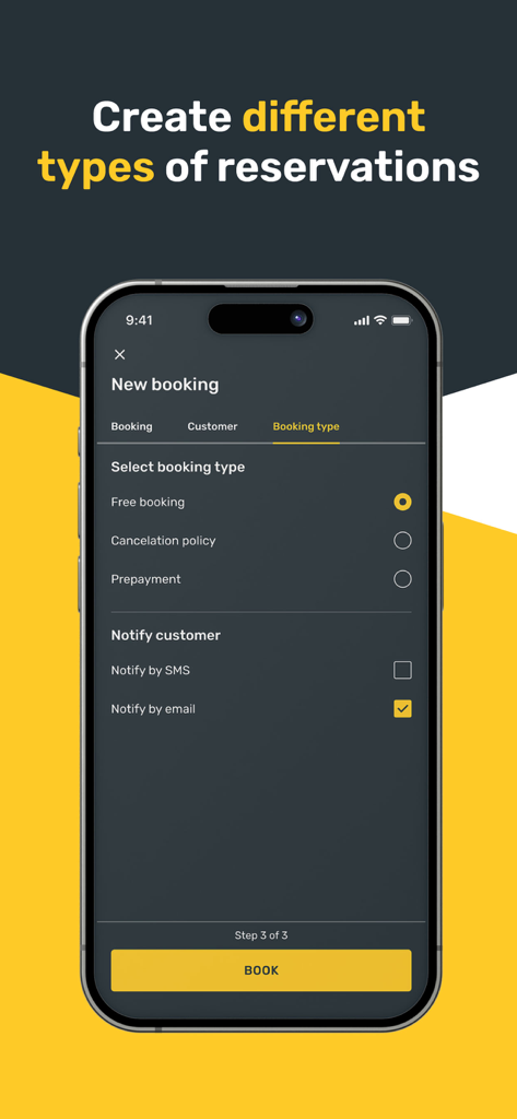 CoverManager - Interfaz de la app CoverManager mostrando opciones para crear diferentes tipos de reservas de restaurante, incluidas políticas de cancelación y prepago