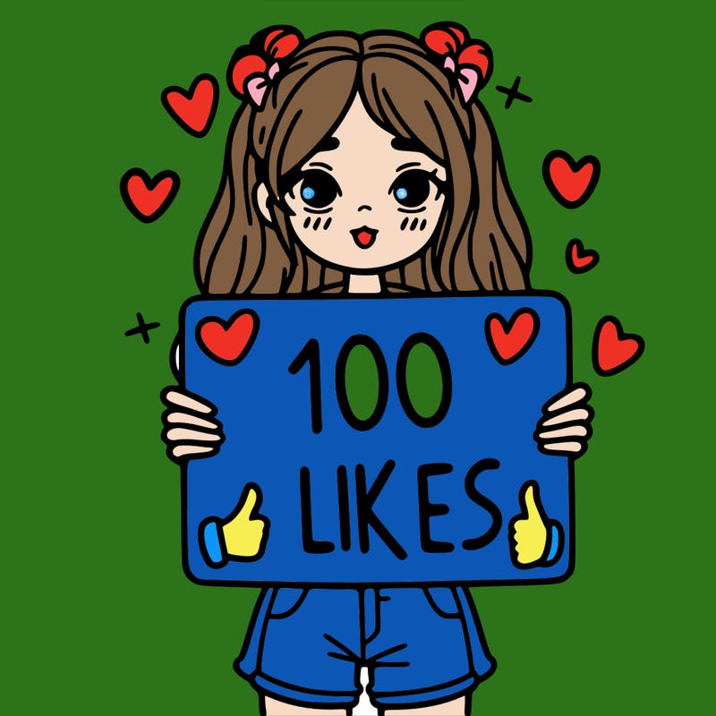 girl holding a sign saying 100 likes