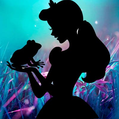 a shadow of a princess holding a frog realistic