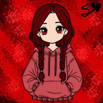 a realistic girl with a oversized hoodie and she has braids