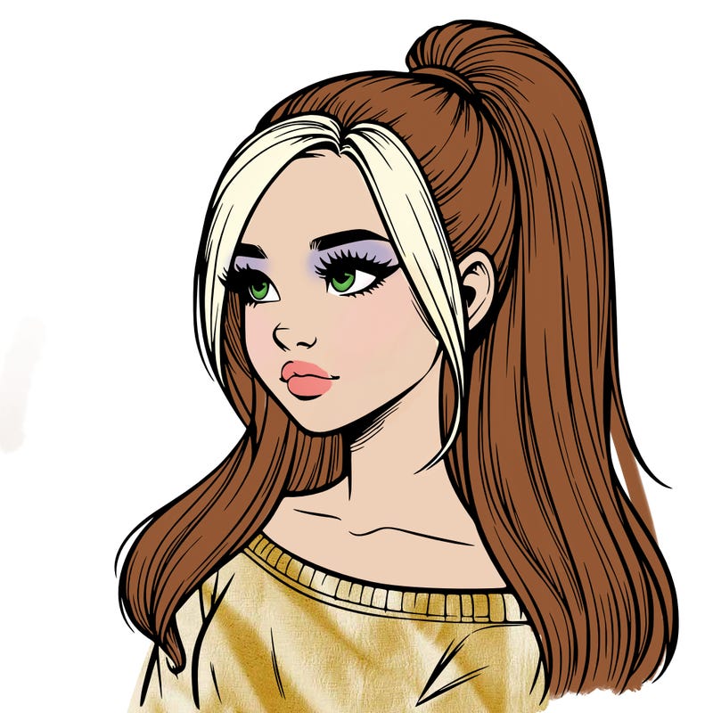 realistic girl with a high ponytail