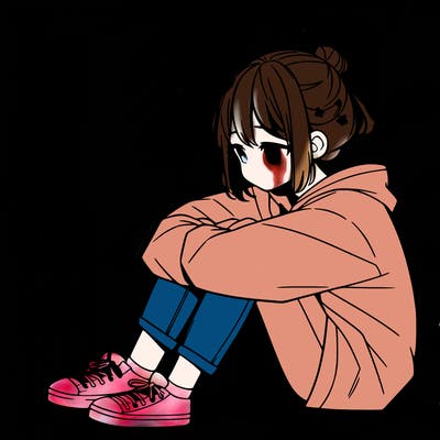 sad anime girl sitting alone