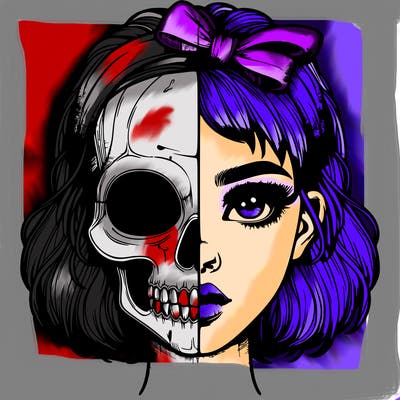 realistic girl with half skull mask