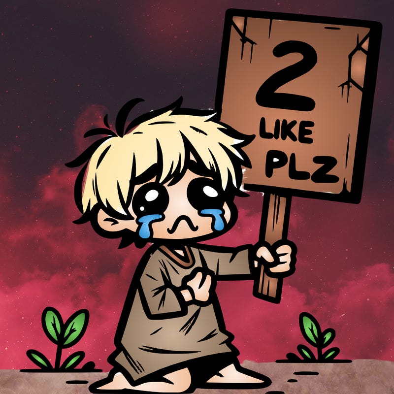 small poor toddler crying with sign that says 2 like plz