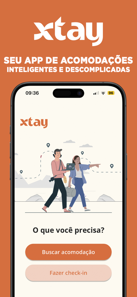 Xtay: Estadias Inteligentes - Xtay app home screen with options to search for smart accommodations and perform a digital check-in