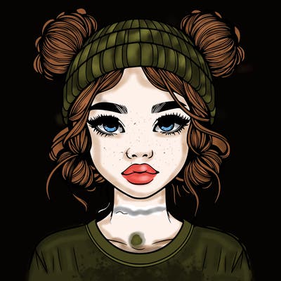realistic girl with buns in her hair with a beanie on