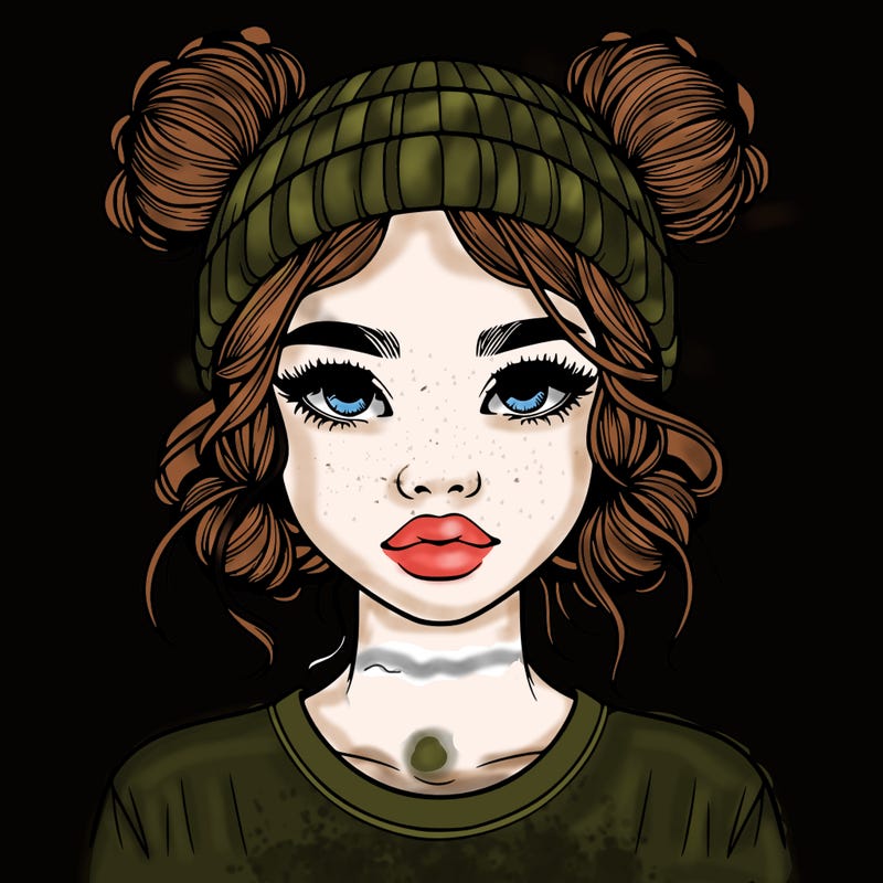 realistic girl with buns in her hair with a beanie on