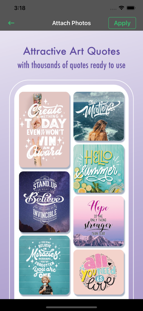 Word Swag-Text with Cool Fonts - Interface of Word Swag app showing multiple artistic quote designs with different typography styles