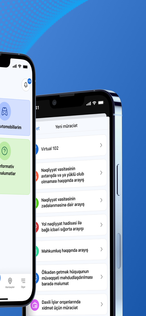 E-polis - E-polis app interface on an iPhone showing a list of administrative services and appeals in Azerbaijani