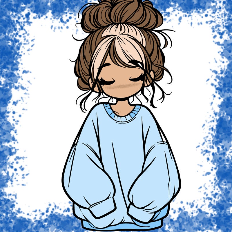 girl with baggy sweatshirt and messy bun