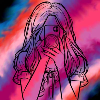 a realistic girl holding her phone taking pictures