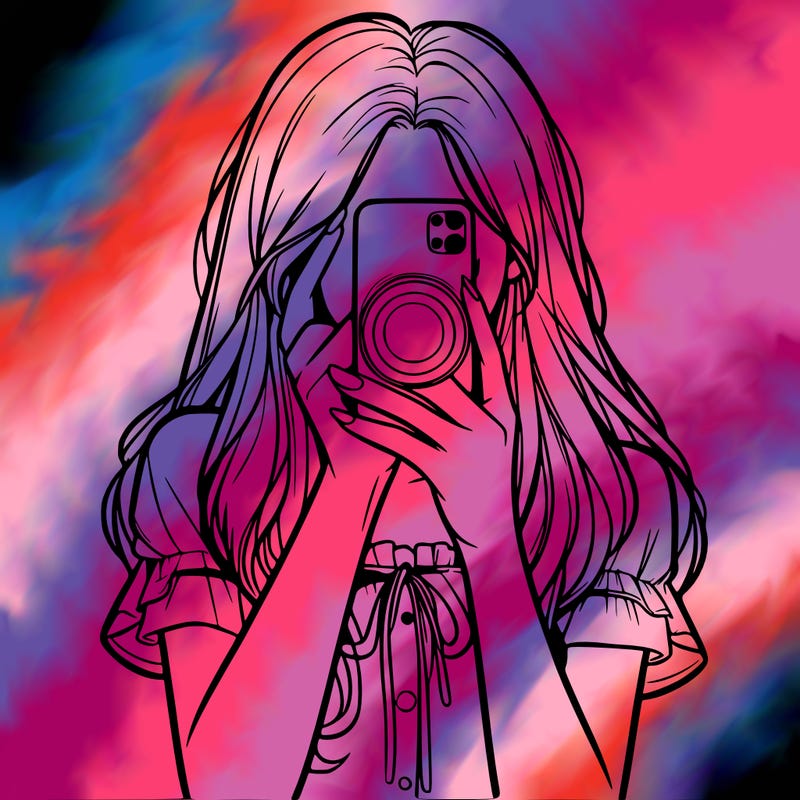 a realistic girl holding her phone taking pictures