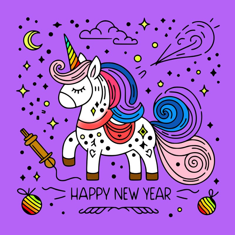 happy new year illustration calligraphic style outline; thin lines; light colors
