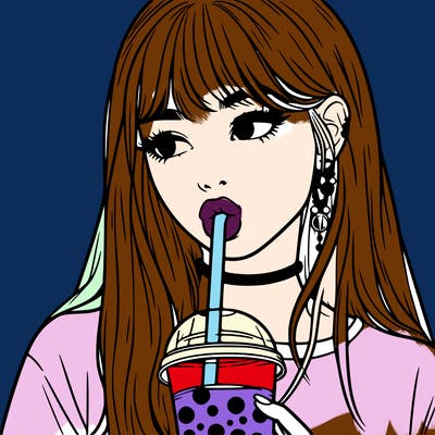 aesthetic realistic girl drinking boba