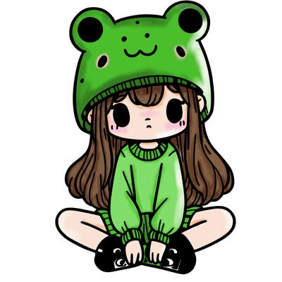 a girl wearing a frog hat and some frog socks