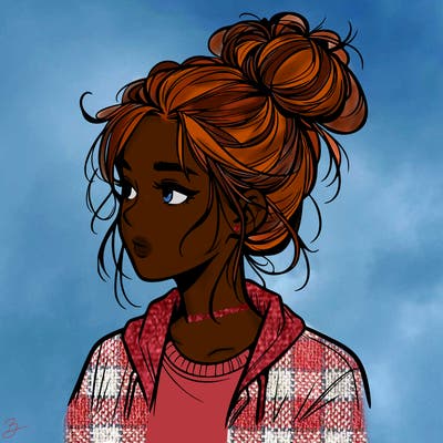 realistic teenage girl with a messy bun