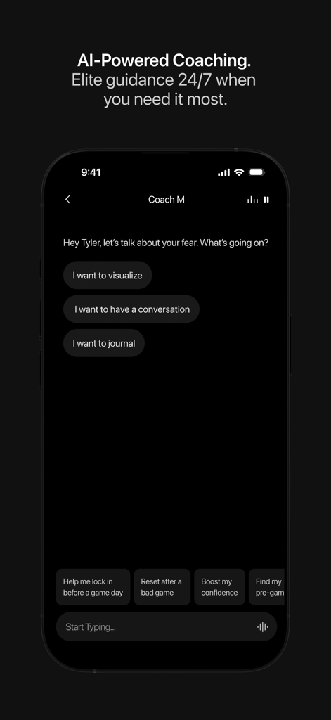 The Mastery App - AI-powered coaching chat interface in The Mastery App showing personalized mental performance guidance for athletes