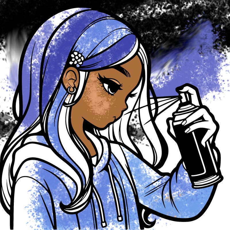 a realistic girl spray painting