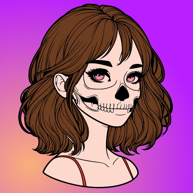 realistic girl with skull