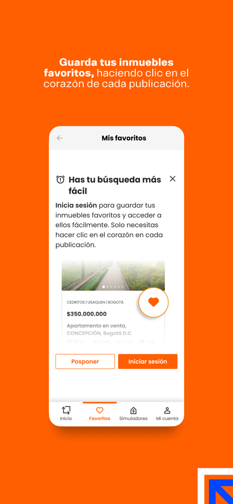 Metrocuadrado - Metrocuadrado app interface for saving favorite property listings in Colombia