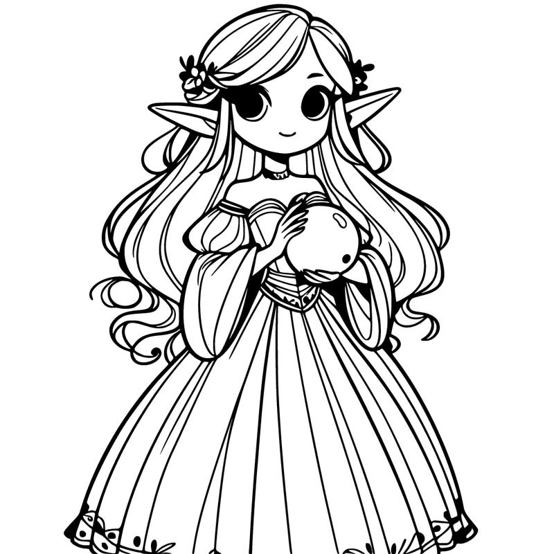 a girl with giant elf ears and is a dress holding a orb in her hands