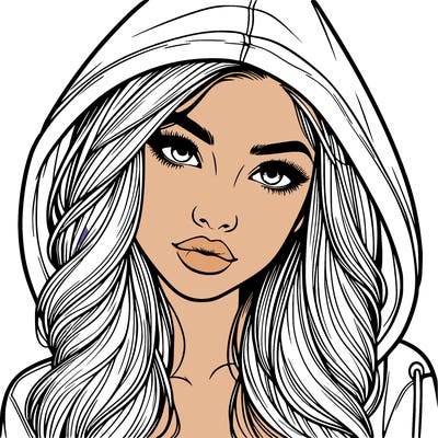 realistic beautiful girl with a hood on