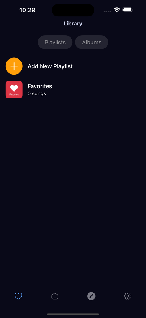 ZomiVerse - Library screen of the ZomiVerse app featuring sections for playlists and favorite songs
