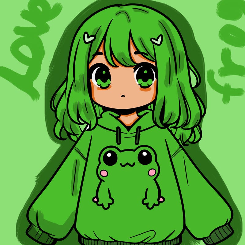 girl wearing frogging sweatshirt