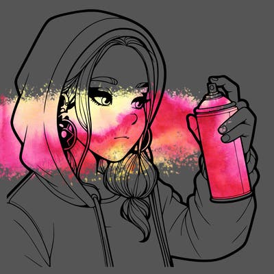 a realistic girl, spray painting